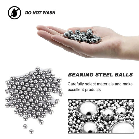 Hand holding 100 Pieces Chrome Steel Bearing Balls Approximately 13mm Diameter Half Inch Precision Grade Hardened Chromium Steel for Bearings.