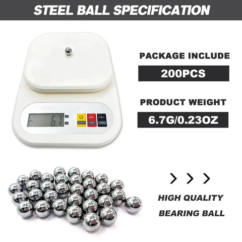 200 Pieces Half Inch Chrome Steel Bearing Balls Precision Hardened Chromium Steel Balls Kit shown with scale and weight details