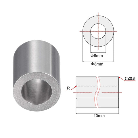 Chrome Steel Oilless Sleeve Bearings 5mmx8mmx10mm Bushing Set of 6 High Load Wear Resistant, side view with diagram. For CNC machinery.