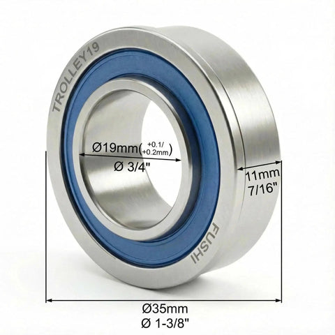 4 Pack Sealed Flanged Ball Bearings For Lawn Mowers And Outdoor Carts, Inside Diameter Three Quarters Inch, Chrome Steel, Single Bearing View