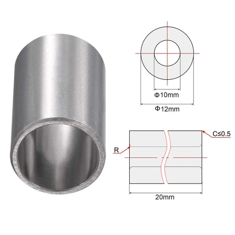 Chrome Steel Oilless Sleeve Bearings 10mm Bore, 12mm Outer Diameter, 20mm Length Bushing Set Of 2, diagram and dimensions