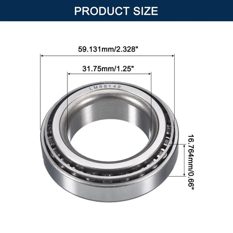 High-precision crowned chrome steel tapered roller bearing cone and cup set, 1.25 bore in, 2.328 in OD, ABEC 3, shown with dimensions