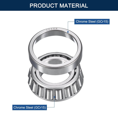 2 Pack 30206 Tapered Roller Bearing Cone and Cup Set, 30mm Bore 62mm OD 17.5mm Cup Width, Chrome Steel Wheel Bearings, ABEC-3 material