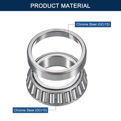 Close-up of Two Pack LM68149 10 Tapered Roller Bearing Cone and Cup Set for Heavy Duty Machines in Chrome Steel