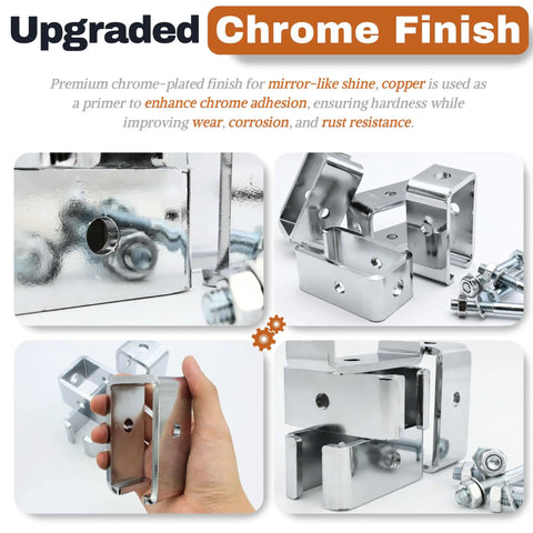 Chrome plated strut channel trolley track hanger bracket offers rugged load support, rust resistance, industrial look.