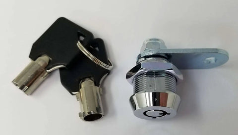 Chrome tubular cam lock with keyed alike functionality and removable keys for easy, secure RV compartments and cabinet storage; fits up to 3/8 inch thickness, 90 degree cam, pack of 1 includes lock and two keys.