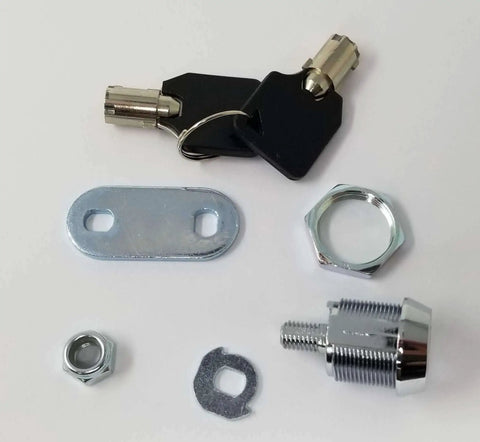Chrome tubular cam lock with keyed alike functionality and removable keys for easy, secure RV compartments and cabinet storage; fits up to 3/8 inch thickness, 90 degree cam, pack of 1 includes lock and two keys.