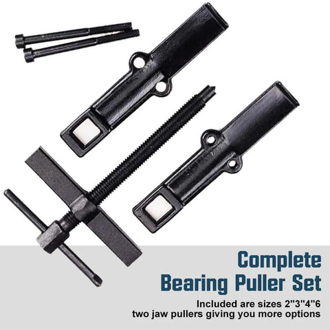 4 Bearing Puller 2'' 3'' 4'' 6'' with 2 Jaws Bearing Puller Tool Adjustable, Chrome Vanadium Steel set on a white background