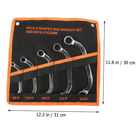 5-Piece Socket Spanner Set In Chrome-Vanadium Steel With Double Box End Wrenches In Black And Orange Pouch