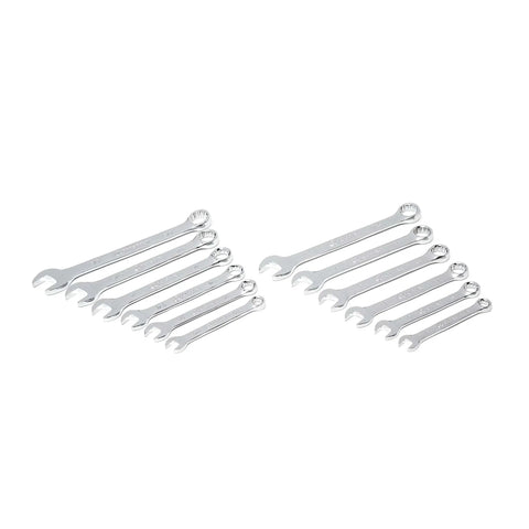 Assorted chrome wrenches from the 180 Piece Professional Tool Set in Tool Storage Case - CTK180, arranged side by side.