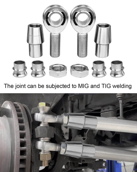 3/4 Heim Joint Rod End Kit with Left and Right Hand Threads, installed in vehicle steering and suspension, MIG and TIG weldable