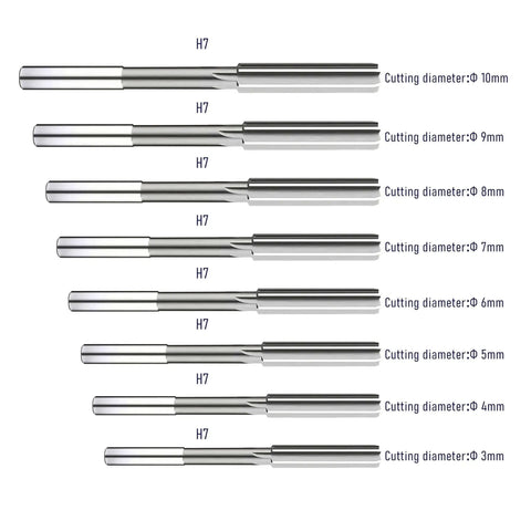 8 Piece Chucking Reamer Set for Lathe Machines With HSS M35 Cobalt, Sizes 3mm to 10mm, 6 Straight Flute Milling Reamers