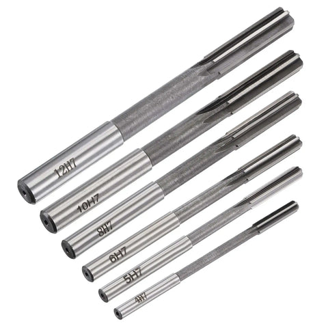 Chucking Reamer Set For Lathe And Milling Machines, Pro Grade High Speed Steel Straight Flute Reamers, H7 Tolerance, 4-12mm, 6 Piece
