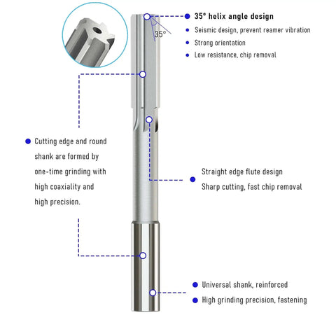 Chucking Reamer Half Inch HSS Cobalt M35 Lathe Tool With 6 Straight Flutes And Round Shank For Stainless Steel Alloy Copper Metal 13mm