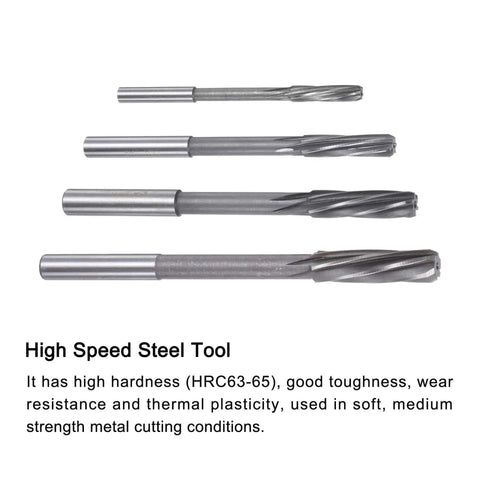 Chucking Reamers Set For Lathe And Milling Machines By Uxcell, 6mm 8mm 10mm 12mm H7 High Speed Steel Spiral Flute Reamers, 4 Pieces