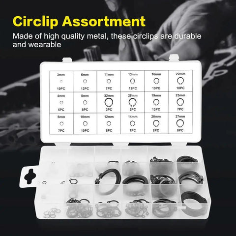 150 Piece Circlip Snap Ring Kit With 3mm To 32mm Internal And External Lock Rings 18 Sizes In Box Display
