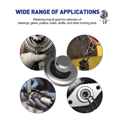 Versatile 450Pcs Circlip Retaining Ring Kit with external and internal snap rings for automotive, machinery, DIY applications.