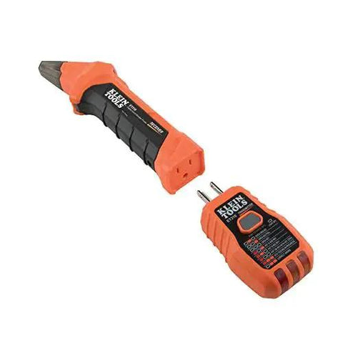 ET310KIT AC Circuit Breaker Finder Kit With Transmitter And Receiver For Accurate Breaker Identification Clear Visual And Audible Cues Electric Tester GFCI Tester Includes Leads Adapters And Durable Protective Case, showing tools on white background