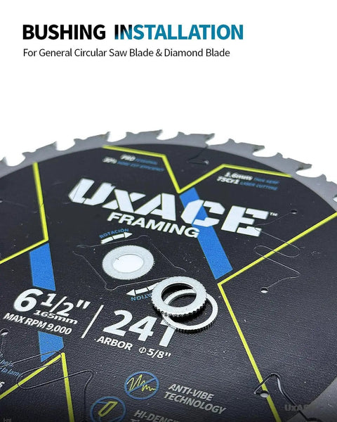 Saw Blade Bushing Set And Arbor Spacer Kit Reduction Ring Bundle with installation guide on circular saw blade