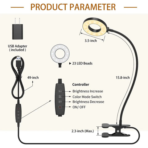 This clamp-on desk light with a 15.8 inch flexible silicone arm provides 3 color modes and 10 brightness levels for focused reading.