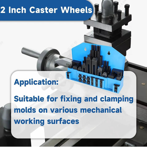 Pro Series 58 Piece Half Inch T Slot Three Eighths Inch Stud Clamping Kit for Bridgeport Mills installed on machine