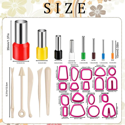 Must Have 31 Piece Polymer Clay Cutters Kit With 8 Round Cutters 18 Rectangular Earring Molds And 5 Plastic Sculpting Tools Size Chart