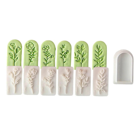7 Piece Soft Clay Leaf Cutter Mold Set For Flower Stamps And Floral Earrings Making Tools, green and white plastic molds
