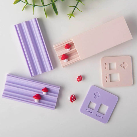 Mushroom Shape Clay Roller for Bead Making Two Sizes Interchangeable Ends 10mm and 12mm with texture plates and sample beads