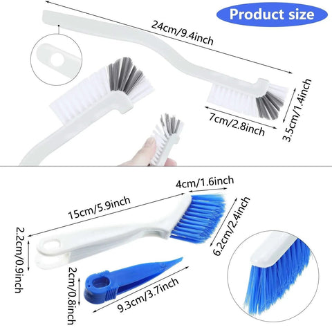 4 Pieces Cleaning Brush Sets Small Scrub Brush Household Use for Cleaning Bottle Sink Kitchen Sink Corner Dish Edge Grout Bathroom Sliding Door Window Track(White, Blue) with product dimensions