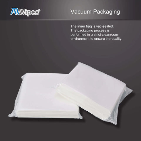 Cleanroom Wipes 55 Percent Cellulose 45 Percent Polyester Nonwoven Blend Pro Grade 68 Gram 9 By 9 Inches vac-sealed pack