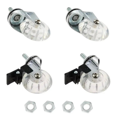 Clear Caster Wheels 2 Inch 4 Pack With M8x15mm Threaded Stem Casters Including Nuts, 2 Braked And 2 Non Braked, 360 Degree Swivel