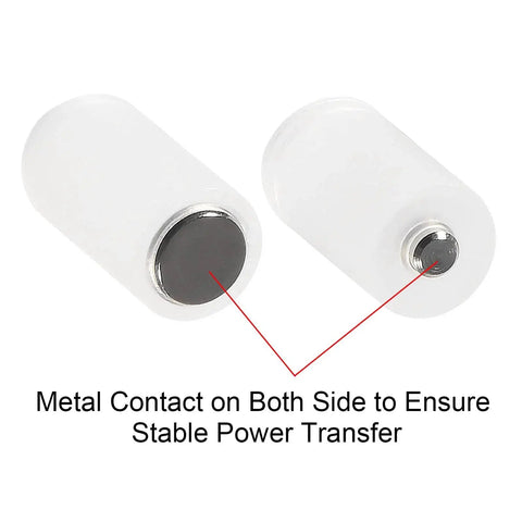 Close-up of AAA To AA Battery Adapter For Converting AAA Batteries To AA Size Clear with metal contacts on both ends