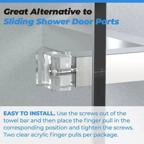 Clear Acrylic Finger Pull For Sliding Shower Doors Replacement Parts 2 Piece Set, Easy Inside Mount Grip on glass door