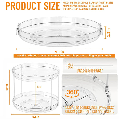 Diagram of 4 Pack 9.5 Inch Clear Acrylic Lazy Susan Turntable Organizer With Pillars For Cabinet Refrigerator Pantry And Vanity