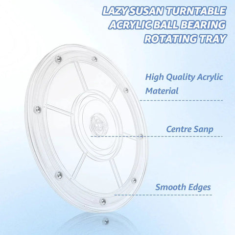 Four 8 Inch Acrylic Lazy Susan Turntables With Ball Bearing Rotation 360 Degree Spinning Trays Clear Organizer Bases detail view