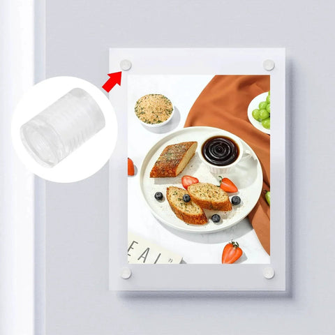 Clear Acrylic Sign Standoffs Half Inch By Half Inch with Four Millimeter Cap and Eleven By Seven Point Five Millimeter Thread on wall display
