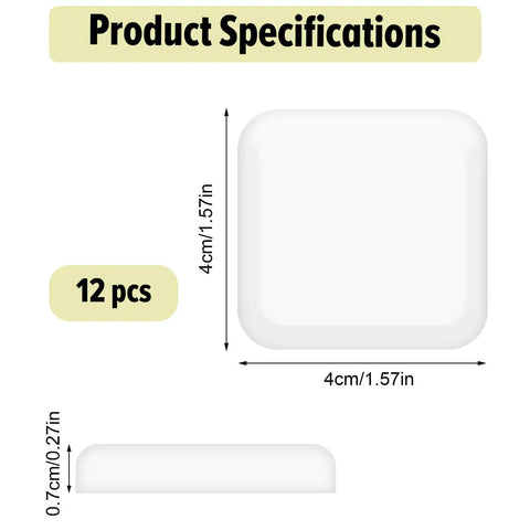 12 Pack Clear Adhesive Door Stoppers Wall Protectors, 1.57 Inch Square Bumpers size specifications.