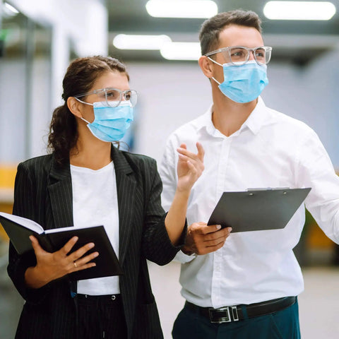 People wearing Clear Anti Fog Safety Glasses With Anti Scratch ANSI Z87 1 Blue Light Blocking in an office