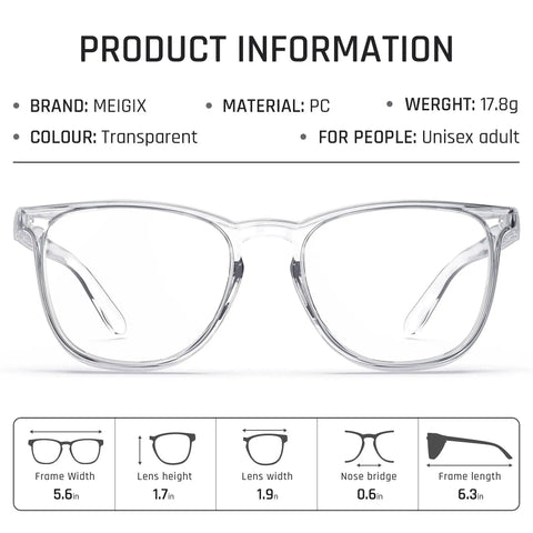 Clear Anti Fog Safety Glasses With Anti Scratch ANSI Z87 1 Blue Light Blocking, labeled product dimensions and material.