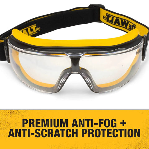 Clear Anti Fog Safety Goggles With Anti Scratch Coating Low Profile Frame, showing front view with yellow strap