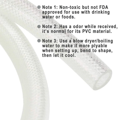 Beefy Heavy Duty Clear Braided PVC Hose Three Eighths Inch ID Fifty Feet Long High Pressure Flexible Reinforced Tubing BPA Free and Non Toxic for Aquariums Food Service Home Brewing Labs and Industrial Use close-up view with texture detail.