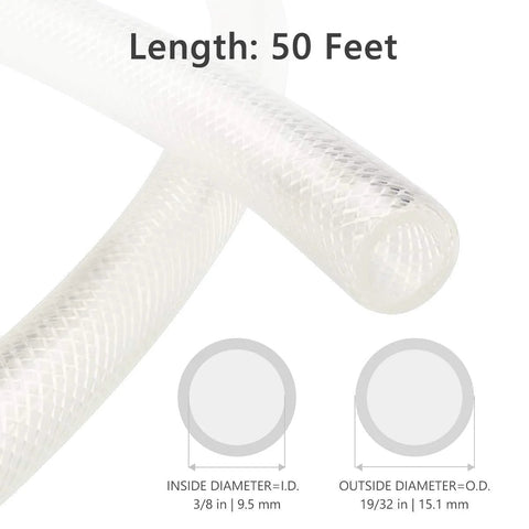 Clear braided PVC tubing, 3/8 in ID x 50 ft, heavy-duty reinforced vinyl hose, BPA-free