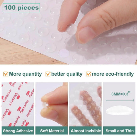 Set Of 100 Clear Self Adhesive Cabinet Door Bumpers 0.3 Inch Diameter Silicone Rubber Dots For Non Slip Soft Close Pads