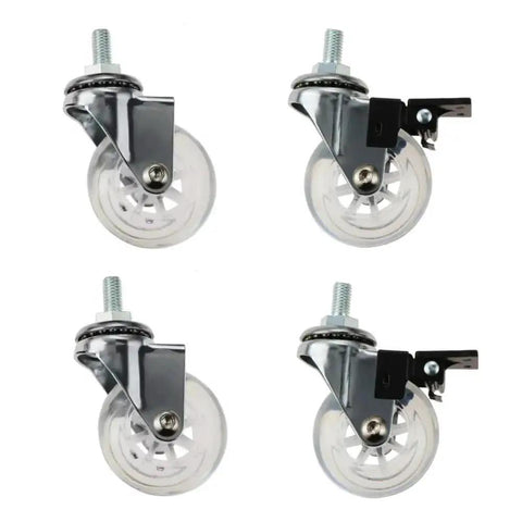 Clear Caster Wheels 2 Inch 4 Pack With M8x15mm Threaded Stem Casters Including Nuts, 2 Braked And 2 Non Braked, 360 Degree Swivel