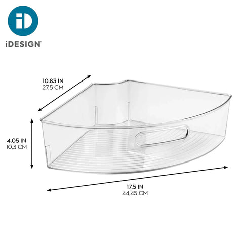 Clear 1/4 Wedge Bin For Corner Lazy Susan Cabinet Kitchen Organizer 2 Pack, dimensions shown, ideal for spices and condiments storage.