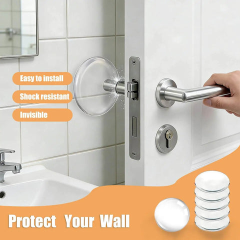 Wall Saver Door Stopper Set Self Adhesive Six Pack Two Inch Quiet Door Bumpers For Walls Door Knob Impact Protector installed