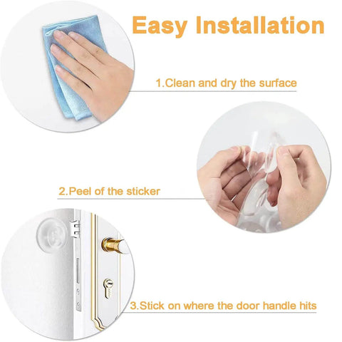 Easy installation of Door Stopper Wall Protector Set, Stick On Adhesive Bumper Protectors, Reusable Rubber Door Stops From Door Knobs