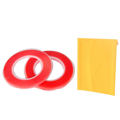 Clear Double Sided Adhesive Tape 5mm and 10mm by 25M with protective paper backing shown in front view