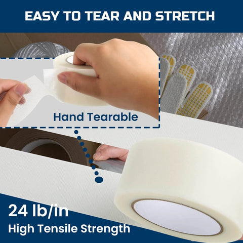 Hand tearing Clear Duct Tape Heavy Duty 9 Mil Waterproof No Residue 2 Inches By 25 Yards For Packaging Sealing Repairing