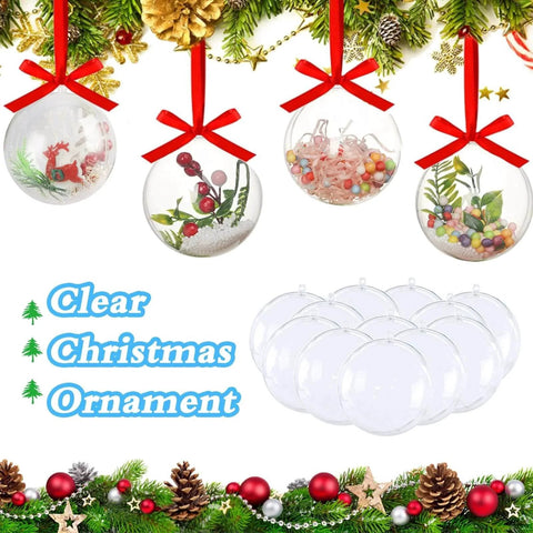 50 Set 100PCS Clear Plastic Fillable Ornaments hanging with decor, Transparent DIY Christmas Fillable Ball for tree and party